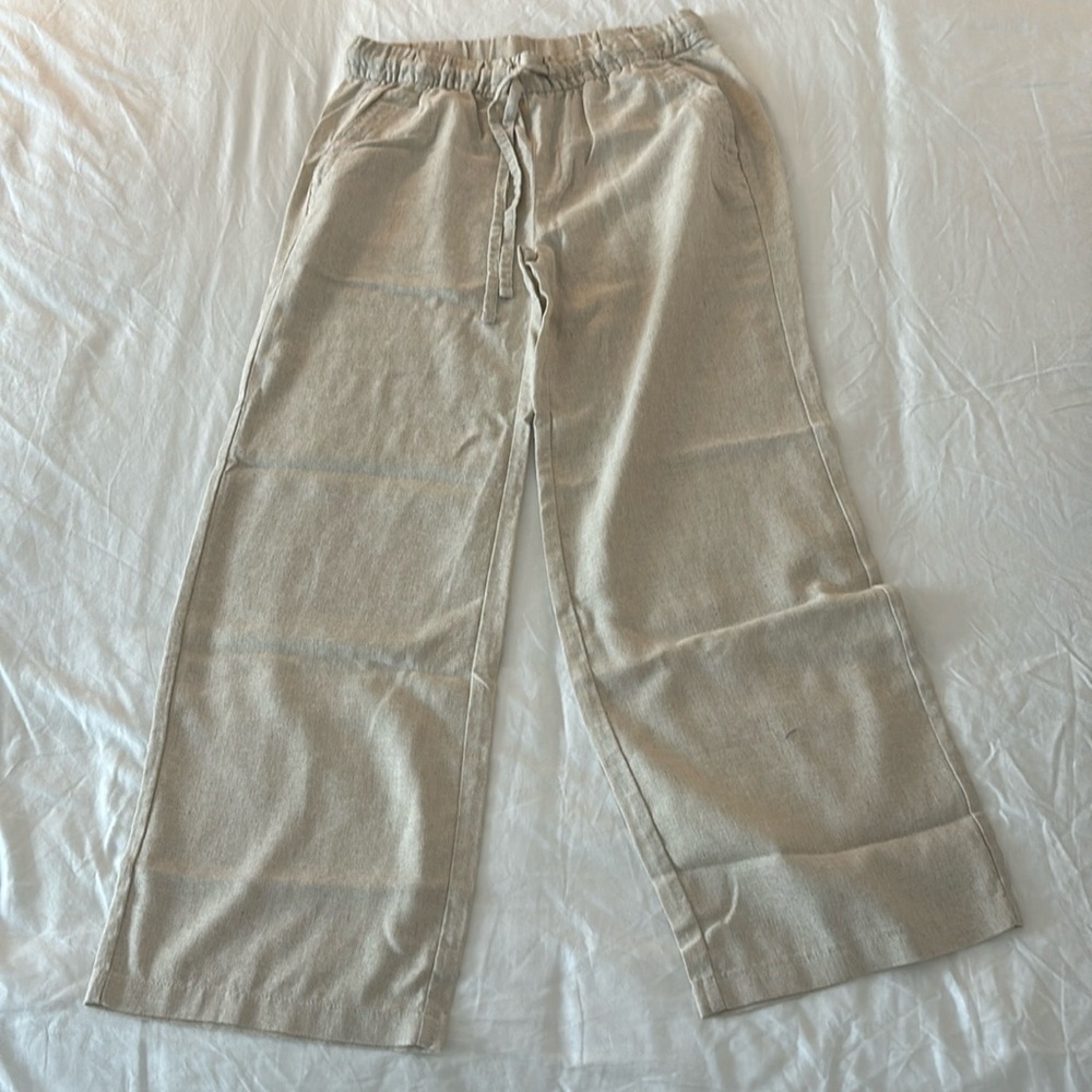 Wide leg drawstring linen pants